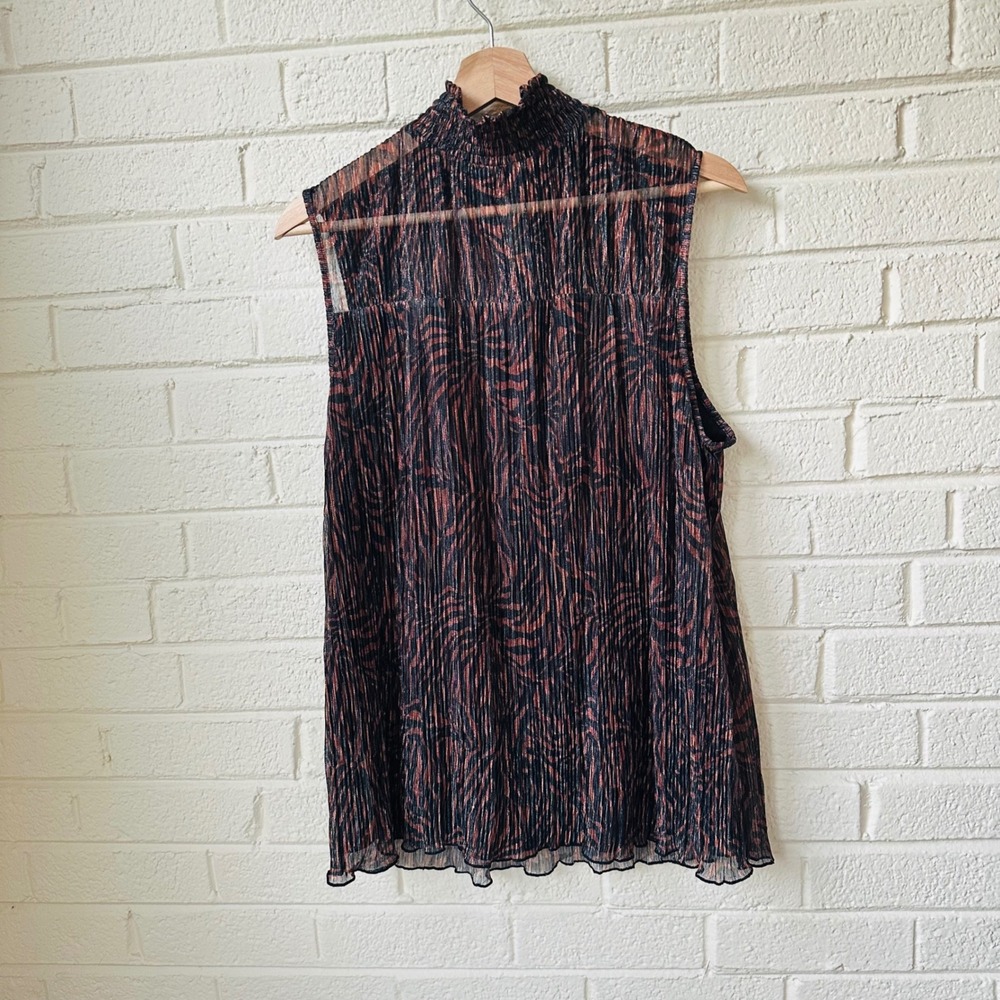 Adrianna Papell Plisse Mock Neck Top Copper Black Animal Print XL NWT Mobwife - Picture 2 of 8
